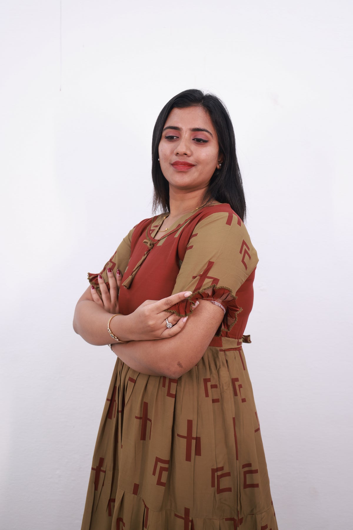 Mangai 3 Layer Reversible Frock Model Nighties Soft and Smooth Premium Quality Rayon Material , Fancy Frilled Sleeve, Side Pocket , Back tie Rope , Stylish Collection's for Trendy Women's (MRK)