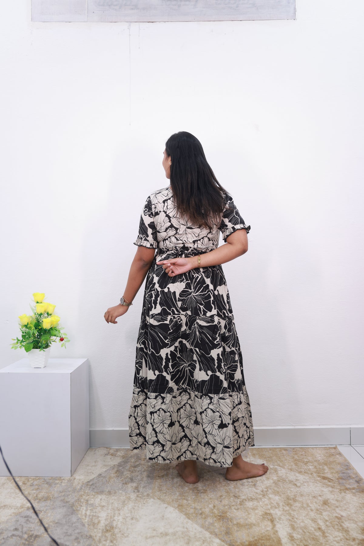 Mangai 3 Layer Reversible Design Frock Model Nighties Soft and Smooth Premium Quality Rayon Material , Fancy Frilled Sleeve, Side Pocket , Back tie Rope , Stylish Collection's for Trendy Women's (MRK)