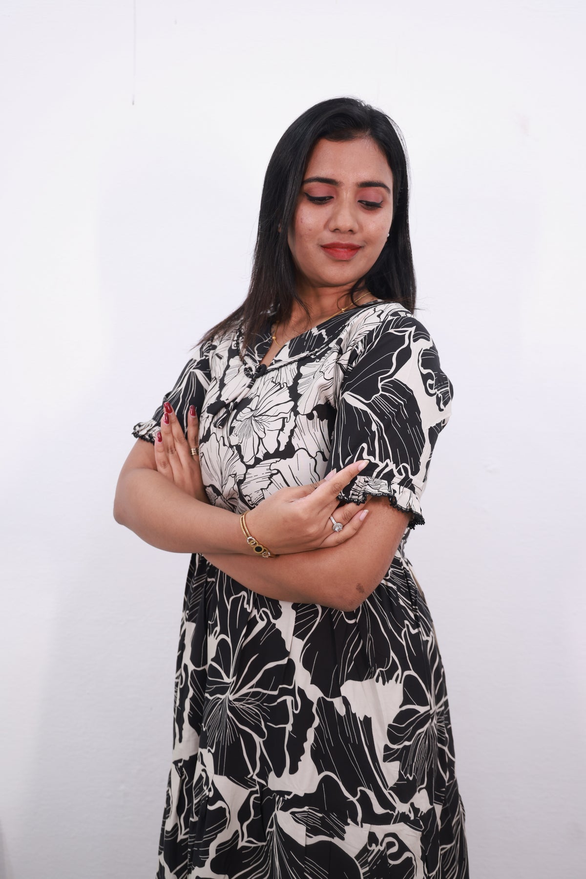 Mangai 3 Layer Reversible Design Frock Model Nighties Soft and Smooth Premium Quality Rayon Material , Fancy Frilled Sleeve, Side Pocket , Back tie Rope , Stylish Collection's for Trendy Women's (MRK)