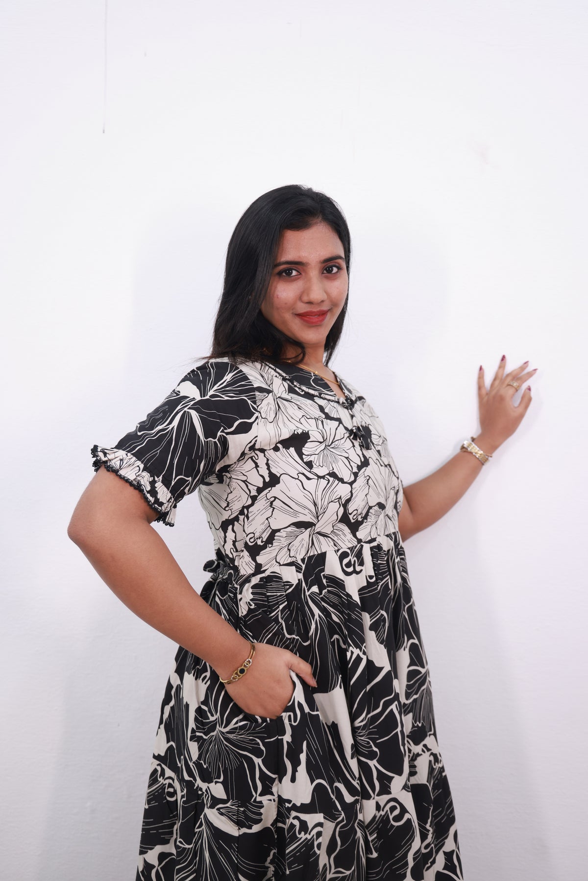 Mangai 3 Layer Reversible Design Frock Model Nighties Soft and Smooth Premium Quality Rayon Material , Fancy Frilled Sleeve, Side Pocket , Back tie Rope , Stylish Collection's for Trendy Women's (MRK)