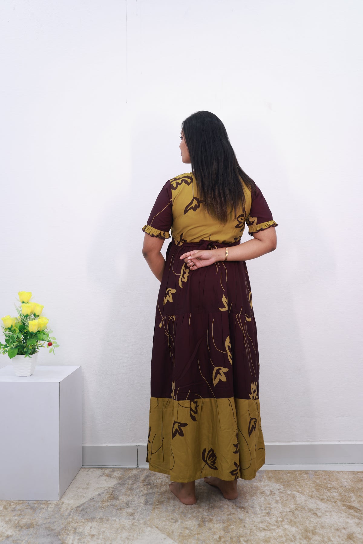 Mangai 3 Layer Reversible Design Frock Model Nighties Soft and Smooth Premium Quality Rayon Material , Fancy Frilled Sleeve, Side Pocket , Back tie Rope , Stylish Collection's for Trendy Women's (MRK)