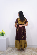 Mangai 3 Layer Reversible Design Frock Model Nighties Soft and Smooth Premium Quality Rayon Material , Fancy Frilled Sleeve, Side Pocket , Back tie Rope , Stylish Collection's for Trendy Women's (MRK)