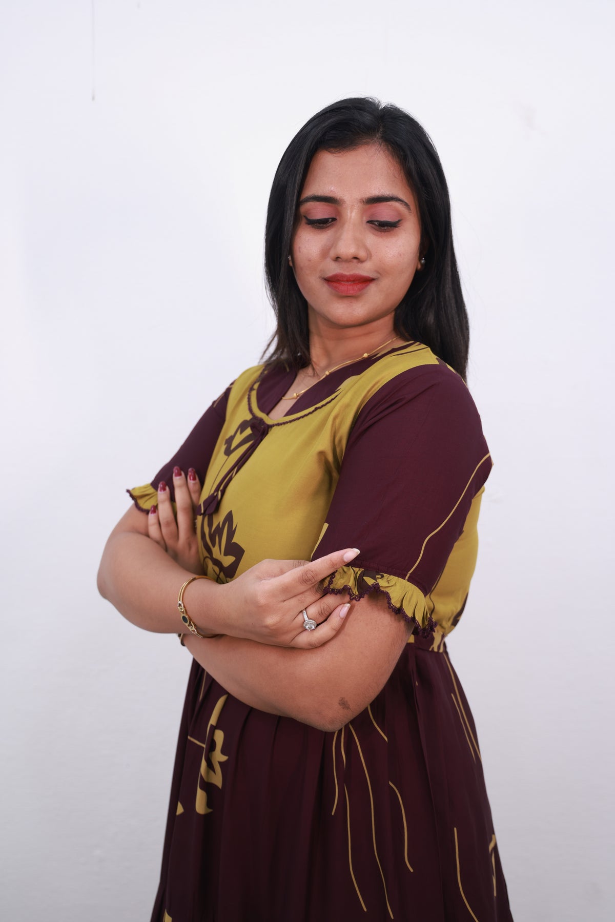 Mangai 3 Layer Reversible Design Frock Model Nighties Soft and Smooth Premium Quality Rayon Material , Fancy Frilled Sleeve, Side Pocket , Back tie Rope , Stylish Collection's for Trendy Women's (MRK)