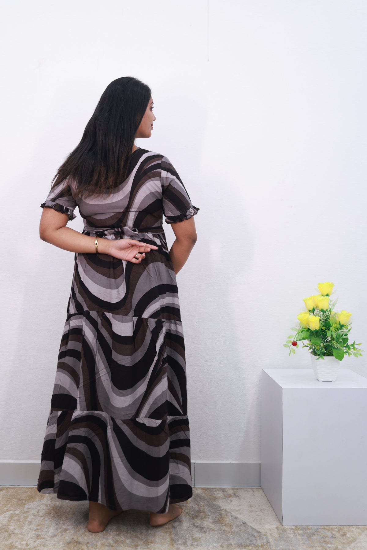 Mangai 3 Layer Frock Model Nighties Soft and Smooth Premium Quality Rayon Material , Fancy Frilled Sleeve Side Pocket , Back tie Rope Stylish Collection's for Trendy Women's (MRK)