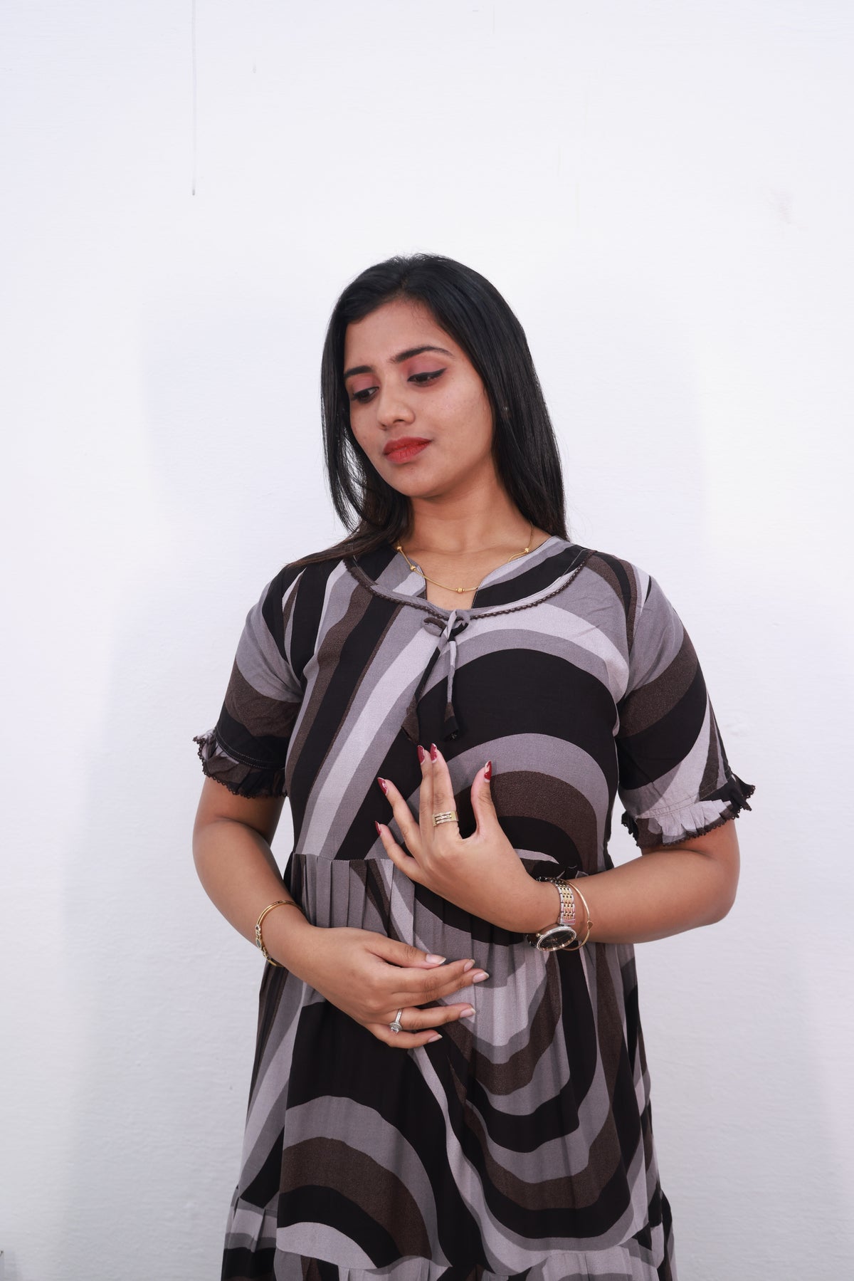 Mangai 3 Layer Frock Model Nighties Soft and Smooth Premium Quality Rayon Material , Fancy Frilled Sleeve Side Pocket , Back tie Rope Stylish Collection's for Trendy Women's (MRK)