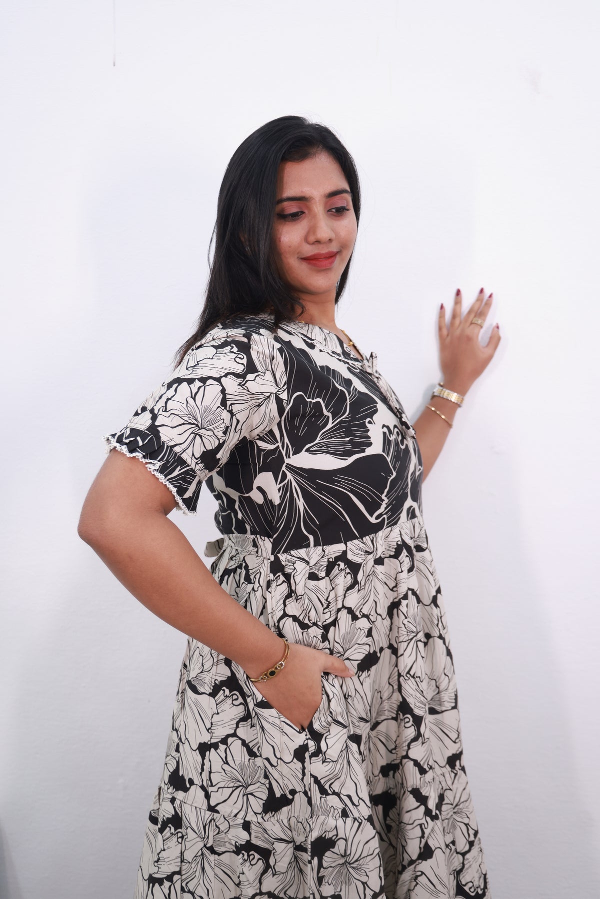 Mangai 3 Layer Reversible Design Frock Model Nighties Soft and Smooth Premium Quality Rayon Material , Fancy Frilled Sleeve, Side Pocket , Back tie Rope , Stylish Collection's for Trendy Women's (MRK)