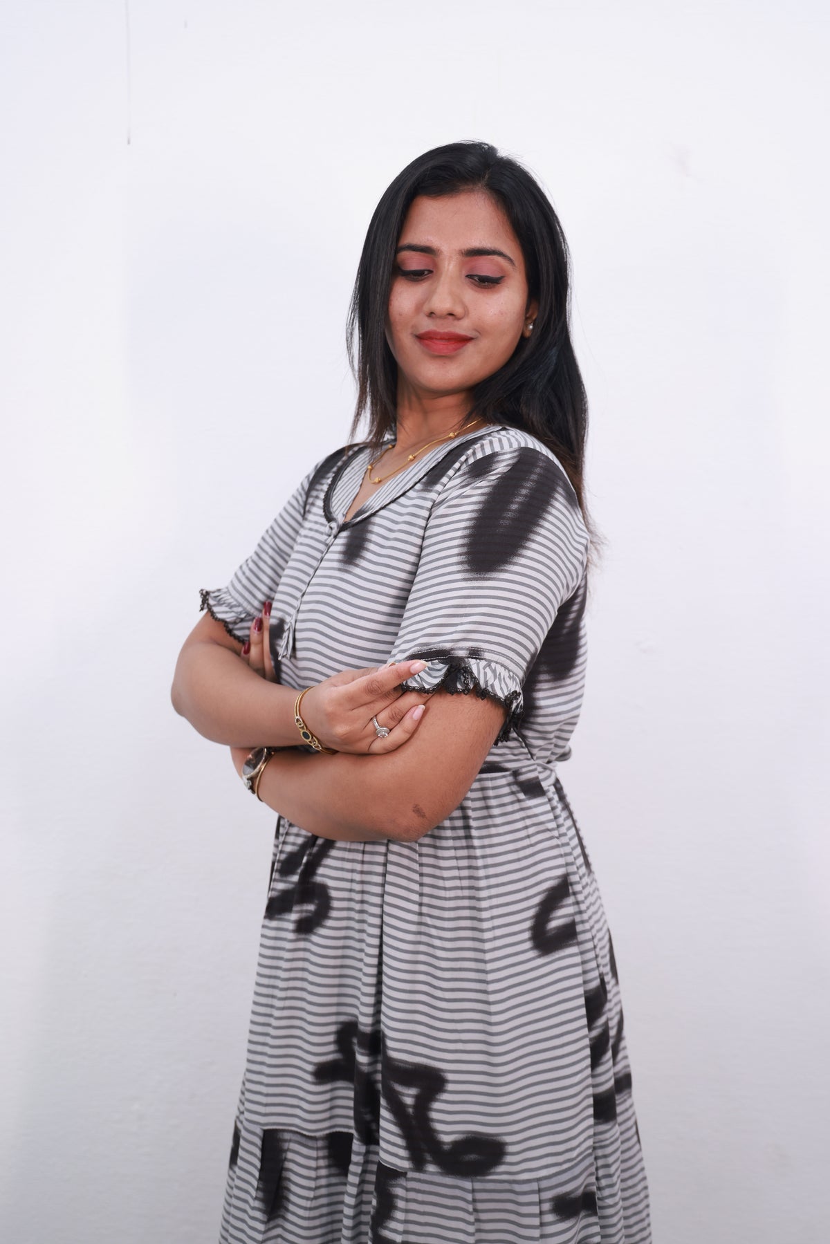 Mangai 3 Layer Reversible Design Frock Model Nighties Soft and Smooth Premium Quality Rayon Material , Fancy Frilled Sleeve, Side Pocket , Back tie Rope , Stylish Collection's for Trendy Women's (MRK)