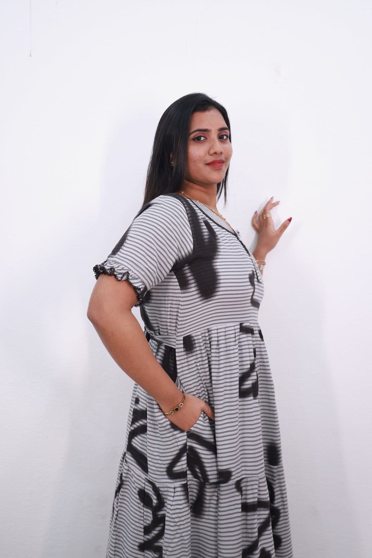 Mangai 3 Layer Reversible Design Frock Model Nighties Soft and Smooth Premium Quality Rayon Material , Fancy Frilled Sleeve, Side Pocket , Back tie Rope , Stylish Collection's for Trendy Women's (MRK)