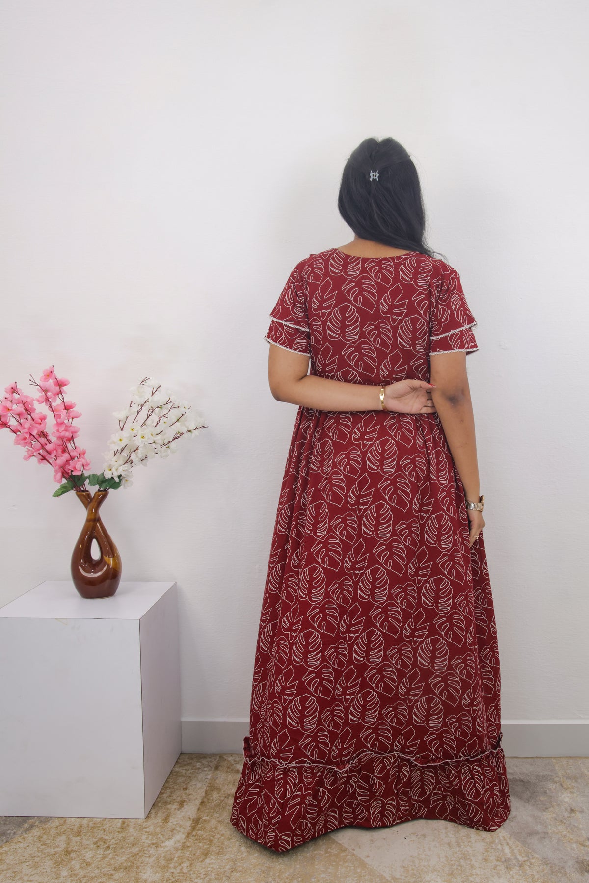 MANGAI Rayon Frock Nighties | Front Open Lengthy Zipper Comforts Feeding | Fancy Double Layered Sleeve's | Post & Pre Pregnancy's and Casual Wear | Side Pocket |Versatile Rayon Frock Night Gown's for Stylish Women's (RPW)