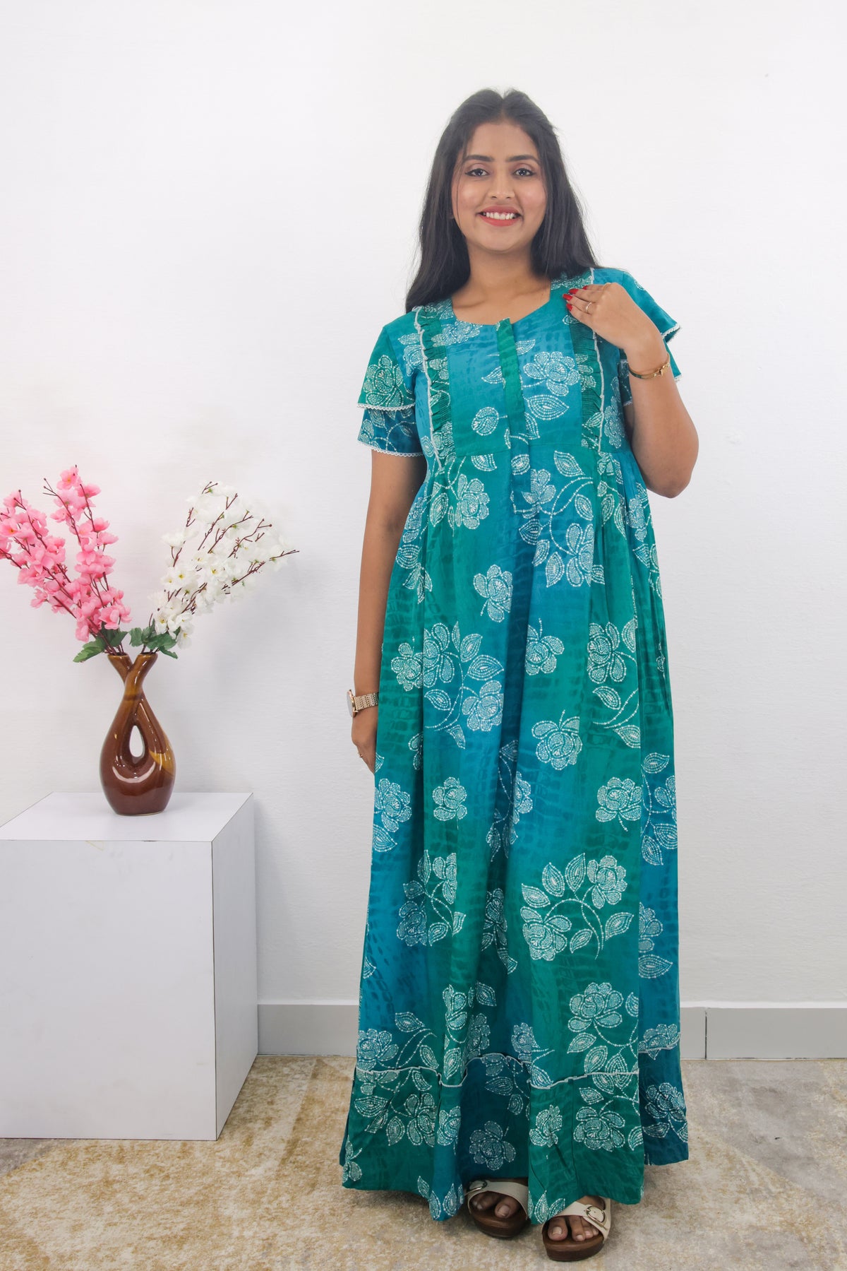 MANGAI Rayon Frock Nighties | Front Open Lengthy Zipper Comforts Feeding | Fancy Double Layered Sleeve's | Post & Pre Pregnancy's and Casual Wear | Side Pocket |Versatile Rayon Frock Night Gown's for Stylish Women's (RPW)