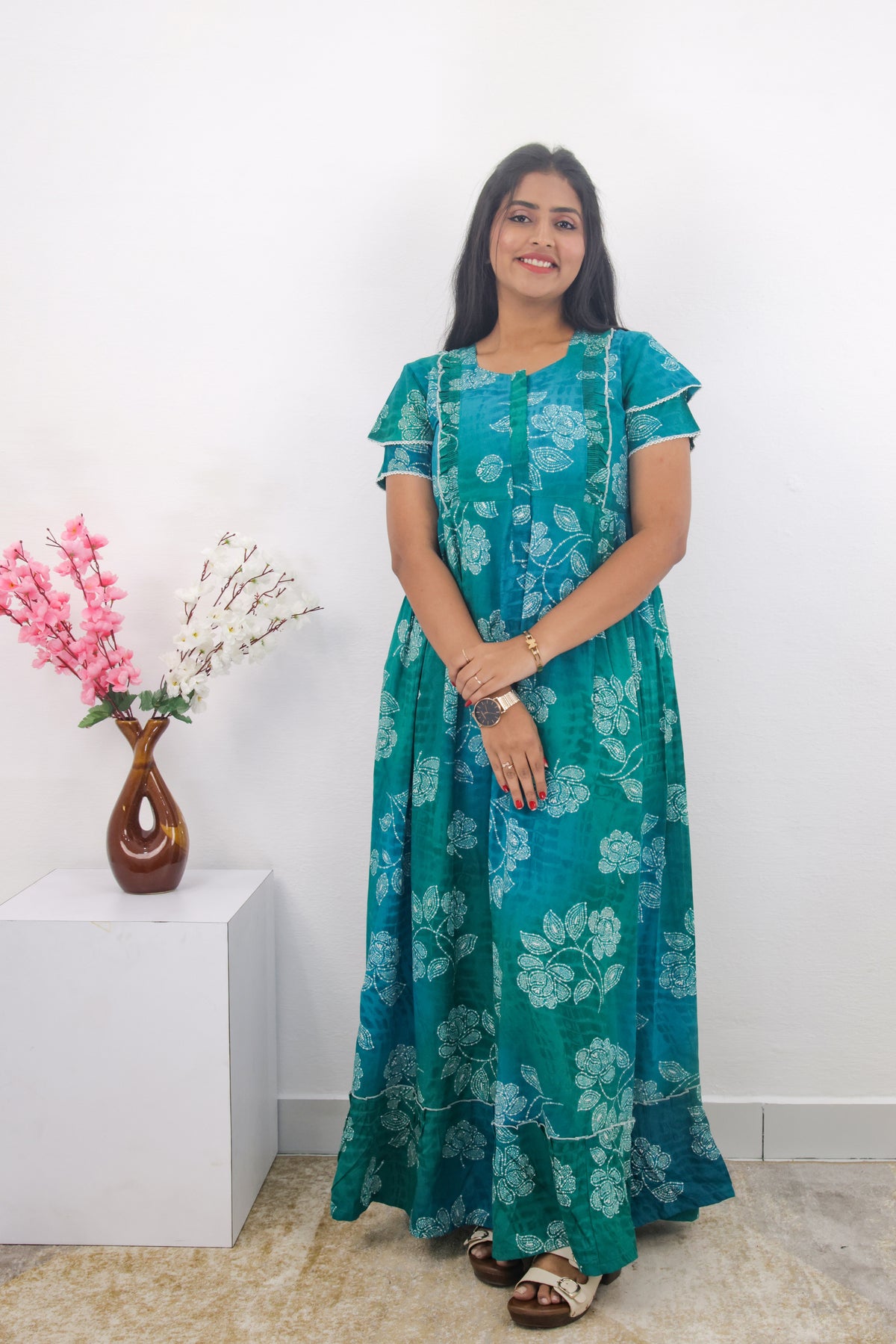 MANGAI Rayon Frock Nighties | Front Open Lengthy Zipper Comforts Feeding | Fancy Double Layered Sleeve's | Post & Pre Pregnancy's and Casual Wear | Side Pocket |Versatile Rayon Frock Night Gown's for Stylish Women's (RPW)