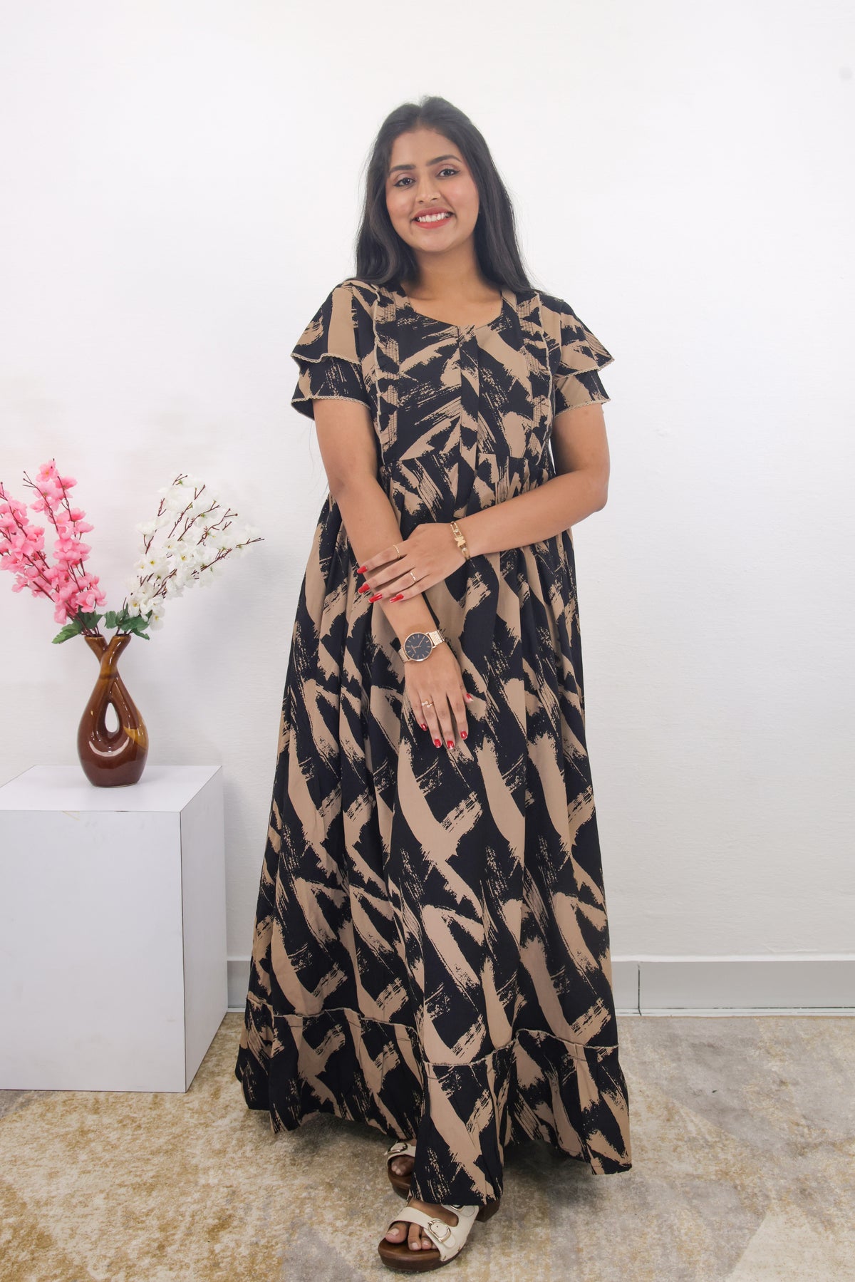 MANGAI Rayon Frock Nighties | Front Open Lengthy Zipper Comforts Feeding | Fancy Double Layered Sleeve's | Post & Pre Pregnancy's and Casual Wear | Side Pocket |Versatile Rayon Frock Night Gown's for Stylish Women's (RPW)