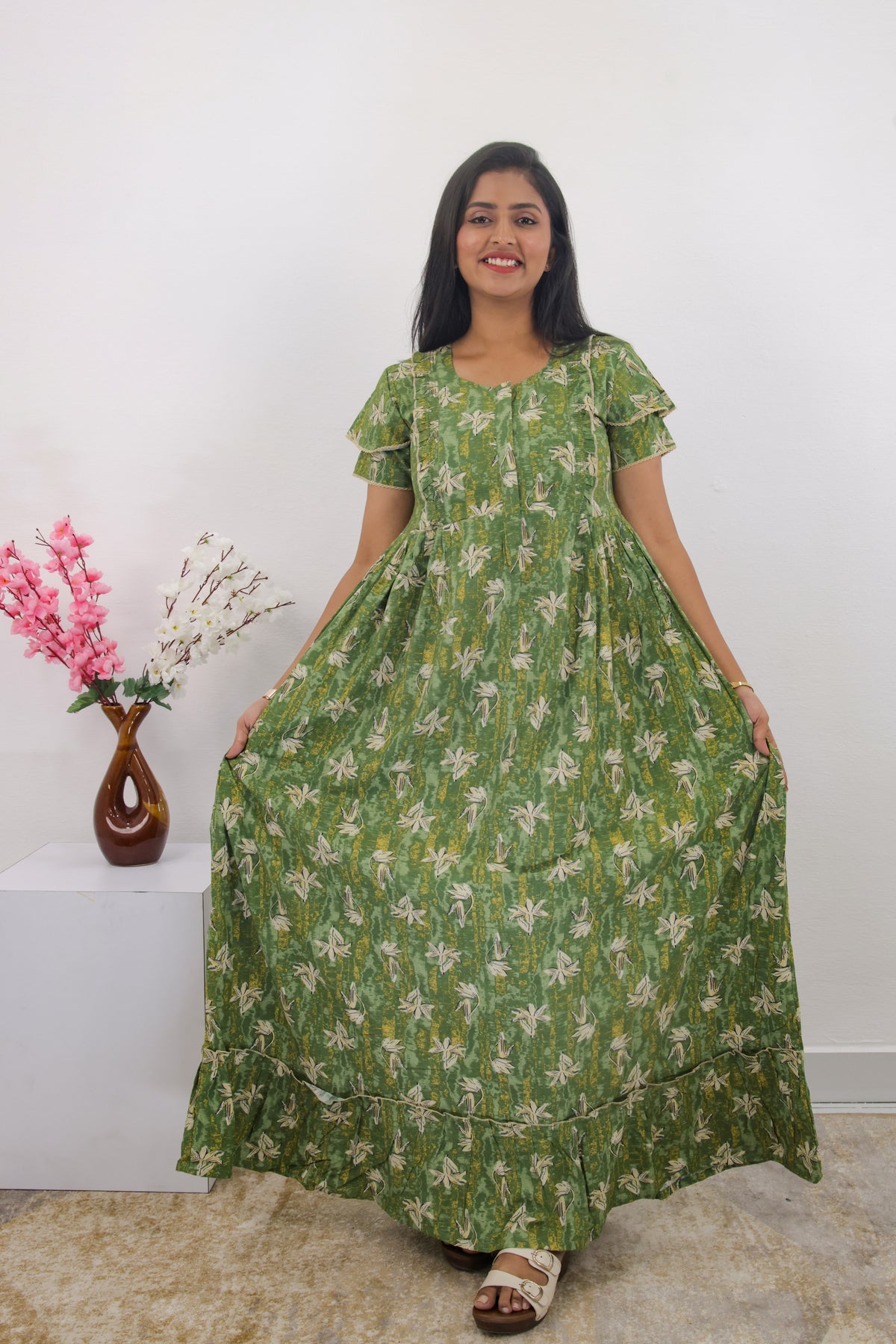 MANGAI Rayon Frock Nighties | Front Open Lengthy Zipper Comforts Feeding | Fancy Double Layered Sleeve's | Post & Pre Pregnancy's and Casual Wear | Side Pocket |Versatile Rayon Frock Night Gown's for Stylish Women's (RPW)