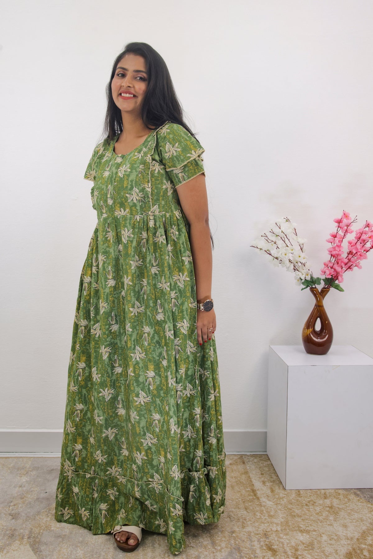 MANGAI Rayon Frock Nighties | Front Open Lengthy Zipper Comforts Feeding | Fancy Double Layered Sleeve's | Post & Pre Pregnancy's and Casual Wear | Side Pocket |Versatile Rayon Frock Night Gown's for Stylish Women's (RPW)