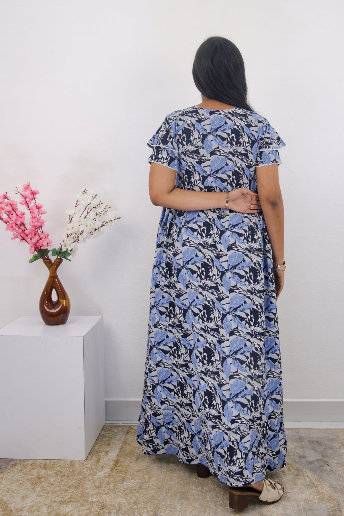 MANGAI Rayon Frock Nighties | Front Open Lengthy Zipper Comforts Feeding | Fancy Double Layered Sleeve's | Post & Pre Pregnancy's and Casual Wear | Side Pocket |Versatile Rayon Frock Night Gown's for Stylish Women's (RPW)