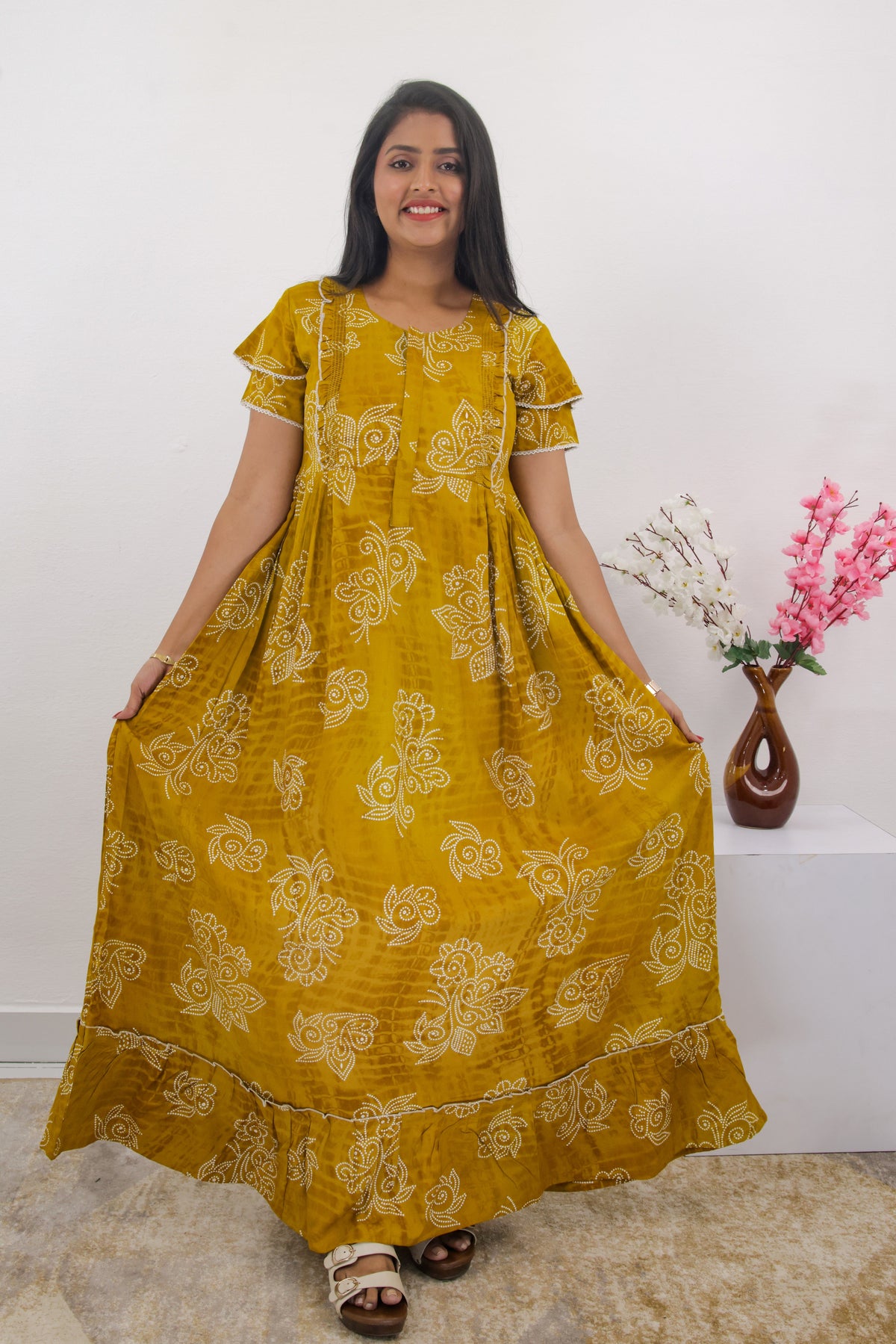 MANGAI Rayon Frock Nighties | Front Open Lengthy Zipper Comforts Feeding | Fancy Double Layered Sleeve's | Post & Pre Pregnancy's and Casual Wear | Side Pocket |Versatile Rayon Frock Night Gown's for Stylish Women's (RPW)