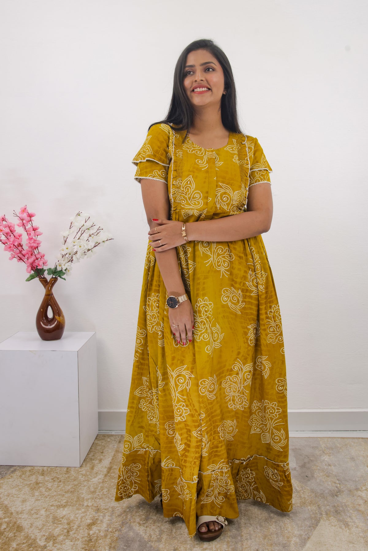 MANGAI Rayon Frock Nighties | Front Open Lengthy Zipper Comforts Feeding | Fancy Double Layered Sleeve's | Post & Pre Pregnancy's and Casual Wear | Side Pocket |Versatile Rayon Frock Night Gown's for Stylish Women's (RPW)