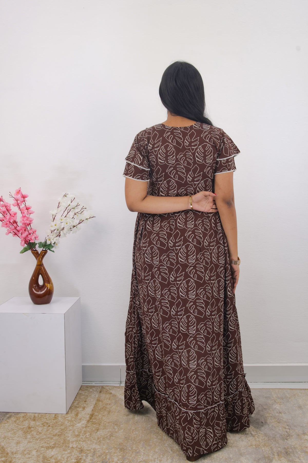 MANGAI Rayon Frock Nighties | Front Open Lengthy Zipper Comforts Feeding | Fancy Double Layered Sleeve's | Post & Pre Pregnancy's and Casual Wear | Side Pocket |Versatile Rayon Frock Night Gown's for Stylish Women's (RPW)