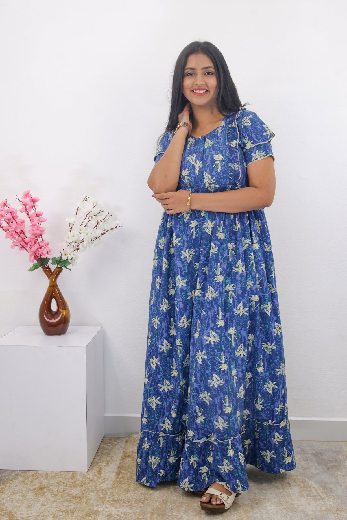 MANGAI Rayon Frock Nighties | Front Open Lengthy Zipper Comforts Feeding | Fancy Double Layered Sleeve's | Post & Pre Pregnancy's and Casual Wear | Side Pocket |Versatile Rayon Frock Night Gown's for Stylish Women's (RPW)