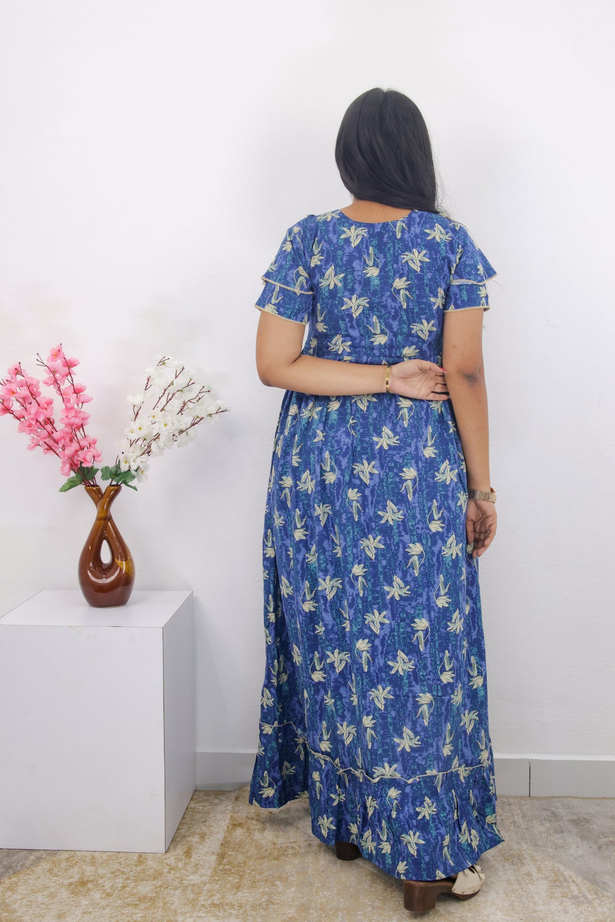 MANGAI Rayon Frock Nighties | Front Open Lengthy Zipper Comforts Feeding | Fancy Double Layered Sleeve's | Post & Pre Pregnancy's and Casual Wear | Side Pocket |Versatile Rayon Frock Night Gown's for Stylish Women's (RPW)