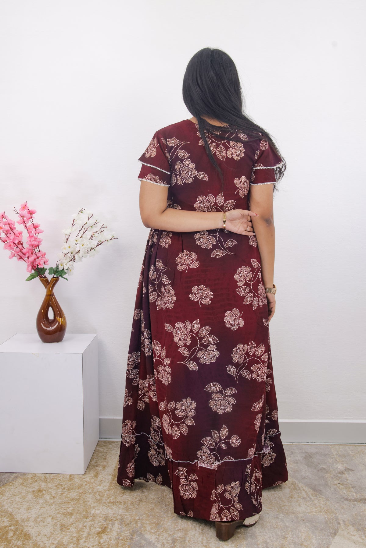 MANGAI Rayon Frock Nighties | Front Open Lengthy Zipper Comforts Feeding | Fancy Double Layered Sleeve's | Post & Pre Pregnancy's and Casual Wear | Side Pocket |Versatile Rayon Frock Night Gown's for Stylish Women's (RPW)