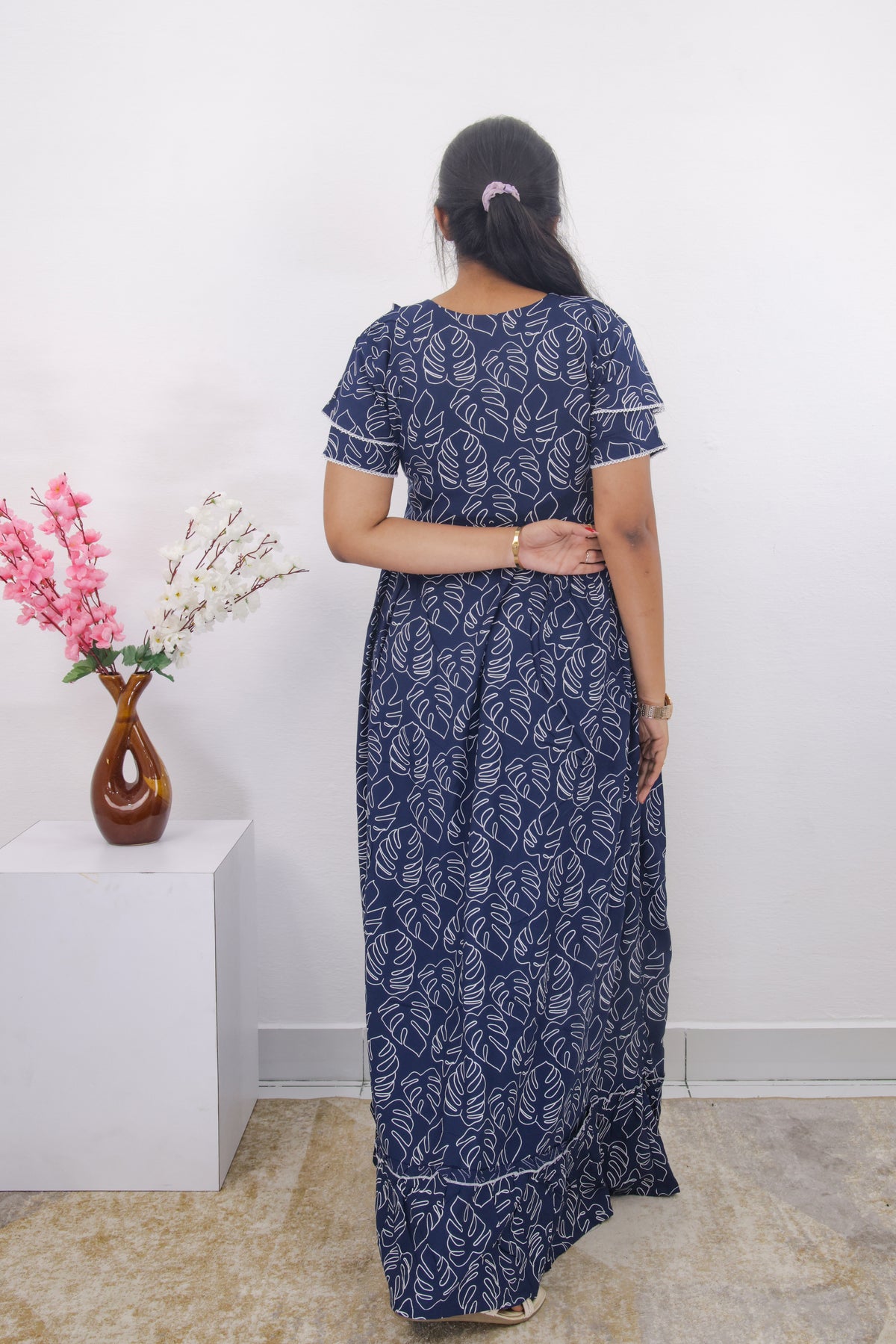 MANGAI Rayon Frock Nighties | Front Open Lengthy Zipper Comforts Feeding | Fancy Double Layered Sleeve's | Post & Pre Pregnancy's and Casual Wear | Side Pocket |Versatile Rayon Frock Night Gown's for Stylish Women's (RPW)