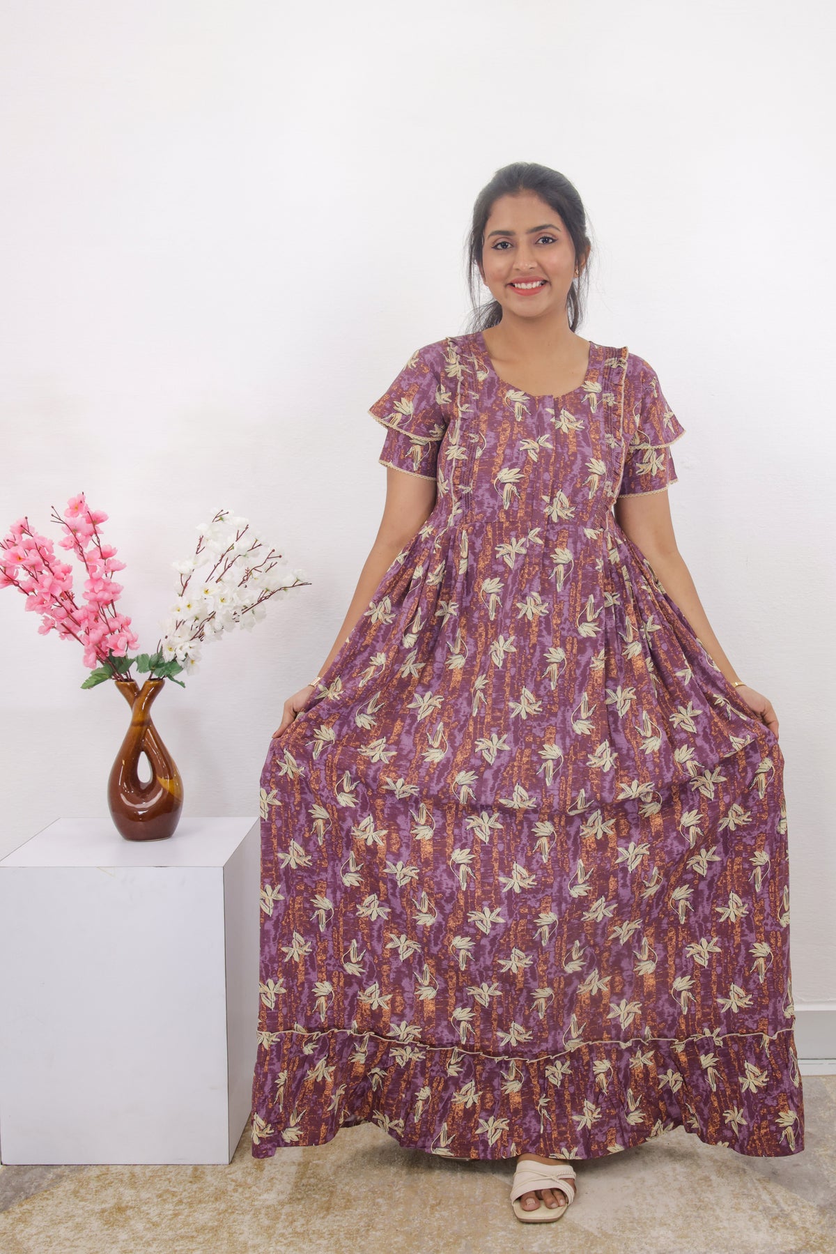 MANGAI Rayon Frock Nighties | Front Open Lengthy Zipper Comforts Feeding | Fancy Double Layered Sleeve's | Post & Pre Pregnancy's and Casual Wear | Side Pocket |Versatile Rayon Frock Night Gown's for Stylish Women's (RPW)