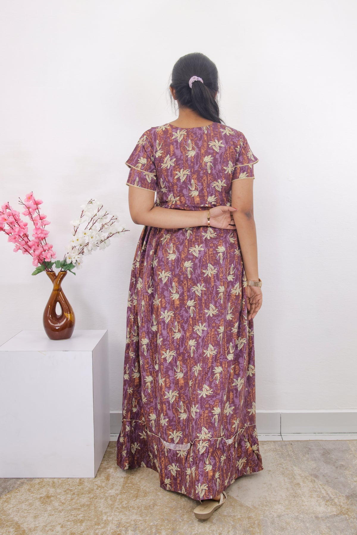 MANGAI Rayon Frock Nighties | Front Open Lengthy Zipper Comforts Feeding | Fancy Double Layered Sleeve's | Post & Pre Pregnancy's and Casual Wear | Side Pocket |Versatile Rayon Frock Night Gown's for Stylish Women's (RPW)