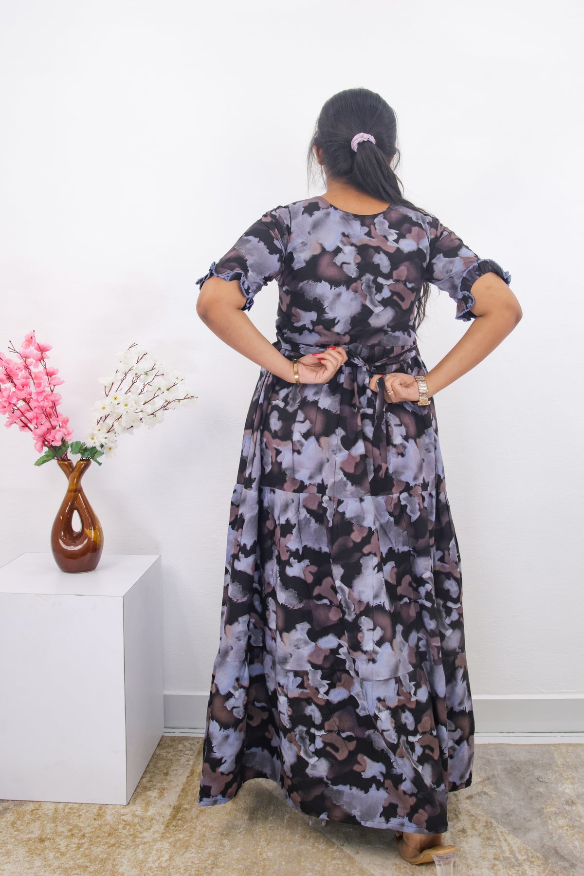 Mangai 3 Layer Frock Model Nighties Soft and Smooth Premium Quality Rayon Material , Fancy Frilled Sleeve, Side Pocket , Back tie Rope , Stylish Collection's for Trendy Women's (MRK)