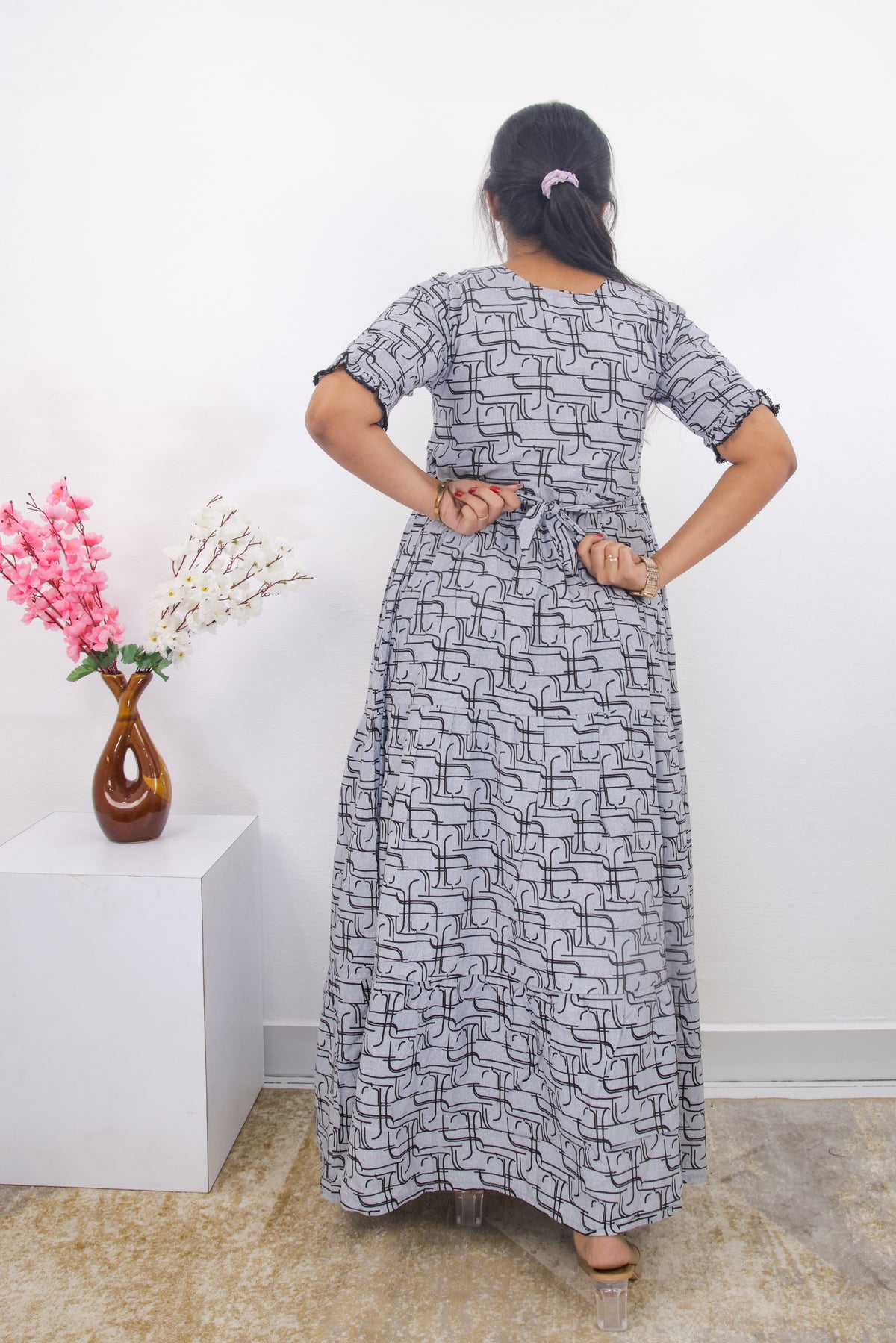 Mangai 3 Layer Frock Model Nighties Soft and Smooth Premium Quality Rayon Material , Fancy Frilled Sleeve, Side Pocket , Back tie Rope , Stylish Collection's for Trendy Women's (MRK)