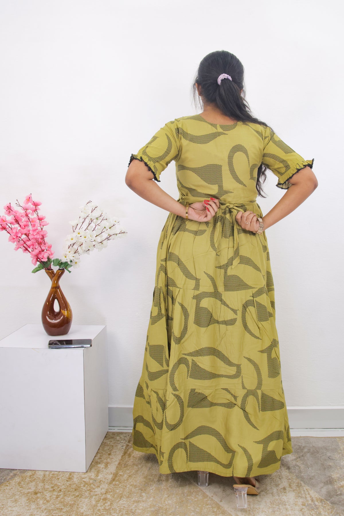 Mangai 3 Layer Frock Model Nighties Soft and Smooth Premium Quality Rayon Material , Fancy Frilled Sleeve, Side Pocket , Back tie Rope , Stylish Collection's for Trendy Women's (MRK)