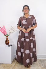 Mangai 3 Layer Frock Model Nighties Soft and Smooth Premium Quality Rayon Material , Fancy Frilled Sleeve, Side Pocket , Back tie Rope , Stylish Collection's for Trendy Women's (MRK)