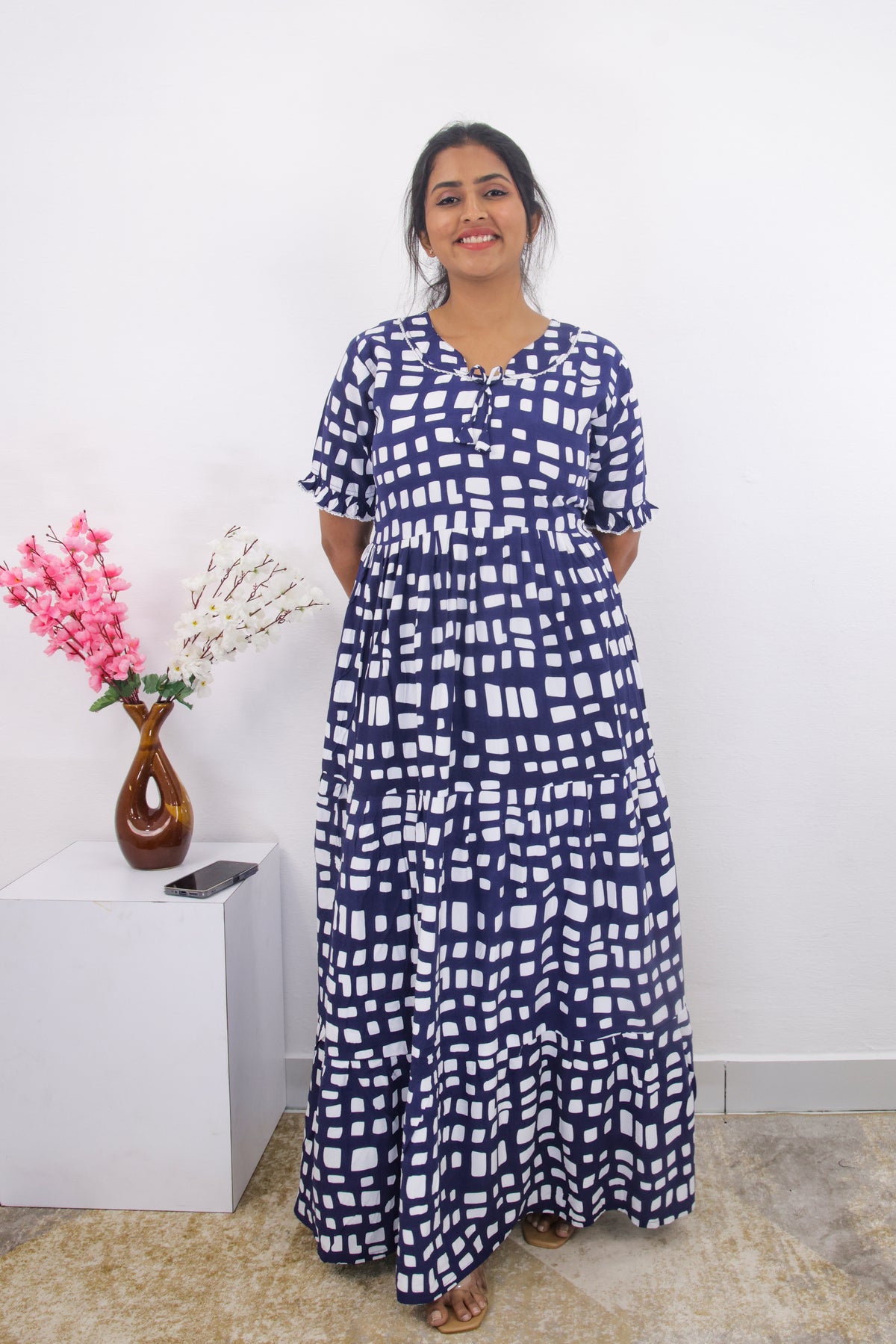 Mangai 3 Layer Frock Model Nighties Soft and Smooth Premium Quality Rayon Material , Fancy Frilled Sleeve, Side Pocket , Back tie Rope , Stylish Collection's for Trendy Women's (MRK)