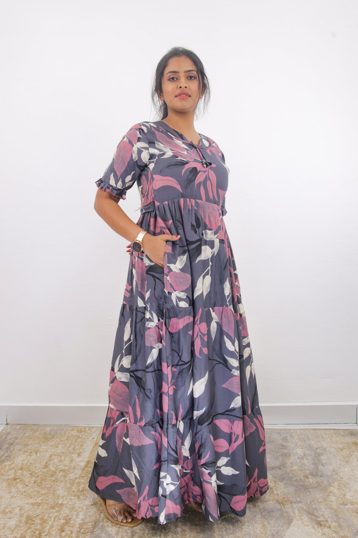 Mangai 3 Layer Frock Model Nighties Soft and Smooth Premium Quality Rayon Material , Fancy Frilled Sleeve, Side Pocket , Back tie Rope , Stylish Collection's for Trendy Women's (MRK)