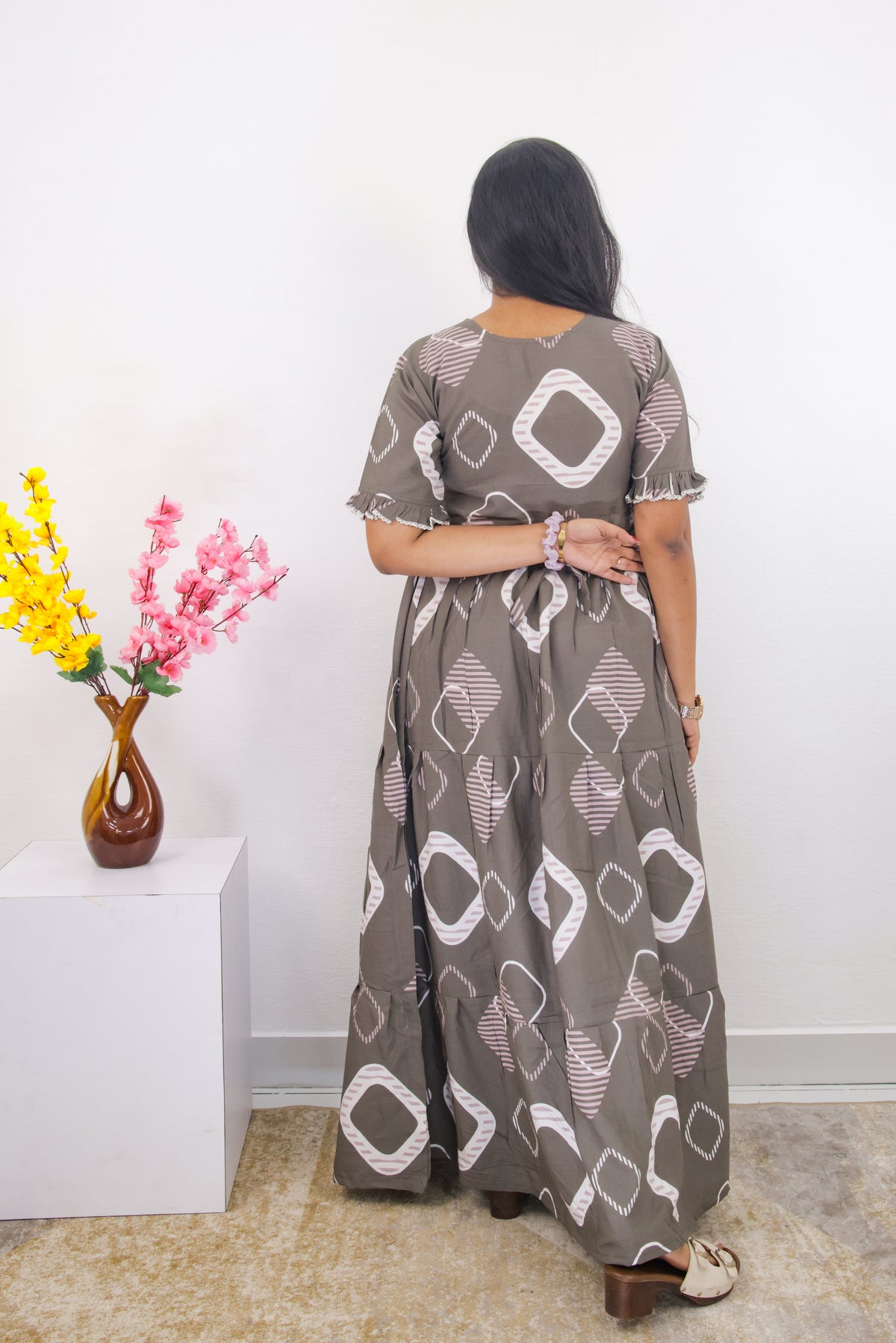 Mangai 3 Layer Frock Model Nighties Soft and Smooth Premium Quality Rayon Material , Fancy Frilled Sleeve, Side Pocket , Back tie Rope , Stylish Collection's for Trendy Women's (MRK)