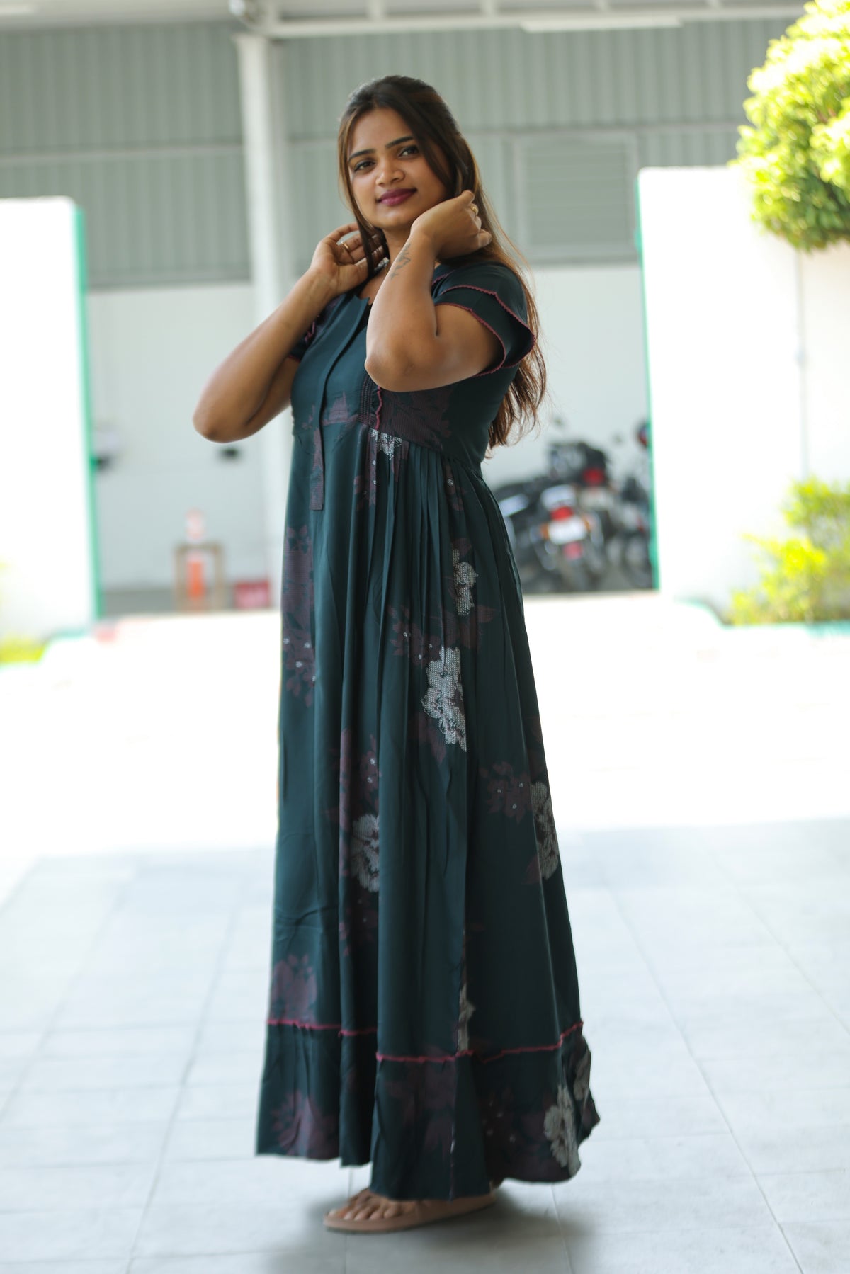 MANGAI Rayon Frock Nighties | Front Open Lengthy Zipper Comforts Feeding | Fancy Double Layered Sleeve's | Post & Pre Pregnancy's and Casual Wear | Side Pocket |Versatile Rayon Frock Night Gown's for Stylish Women's (RFF)