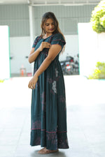 MANGAI Rayon Frock Nighties | Front Open Lengthy Zipper Comforts Feeding | Fancy Double Layered Sleeve's | Post & Pre Pregnancy's and Casual Wear | Side Pocket |Versatile Rayon Frock Night Gown's for Stylish Women's (RFF)