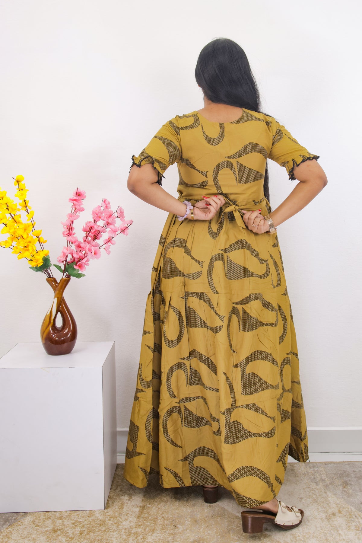 Mangai 3 Layer Frock Model Nighties Soft and Smooth Premium Quality Rayon Material , Fancy Frilled Sleeve, Side Pocket , Back tie Rope , Stylish Collection's for Trendy Women's (MRK)