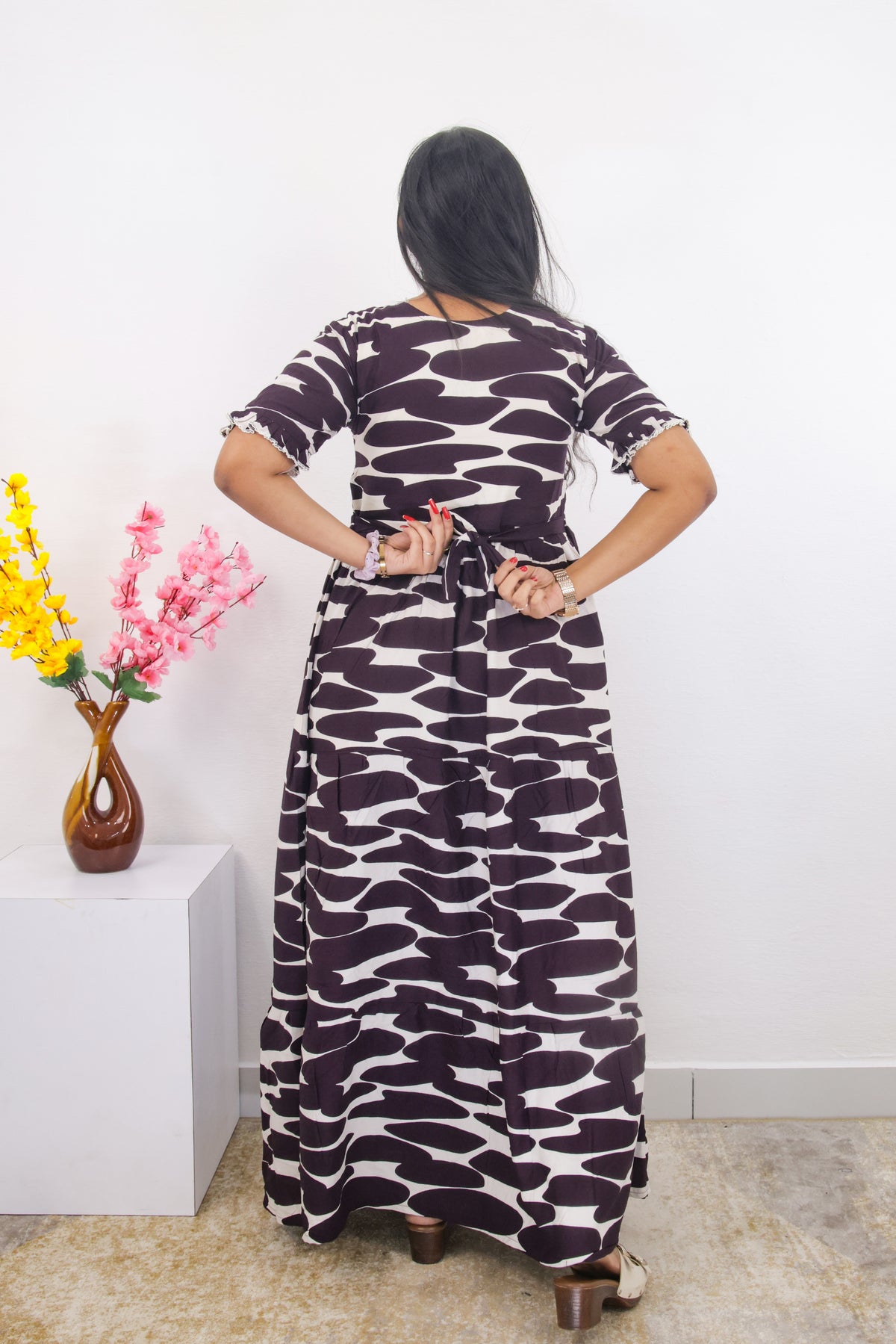 Mangai 3 Layer Frock Model Nighties Soft and Smooth Premium Quality Rayon Material , Fancy Frilled Sleeve, Side Pocket , Back tie Rope , Stylish Collection's for Trendy Women's (MRK)