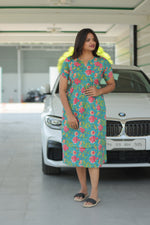 New Katha Printed Stylish Feeding Maxi with Soft Cotton Fabric, V-Cut Neck & Back Tie-Up Rope MAXI Feeding Frock (KFM)