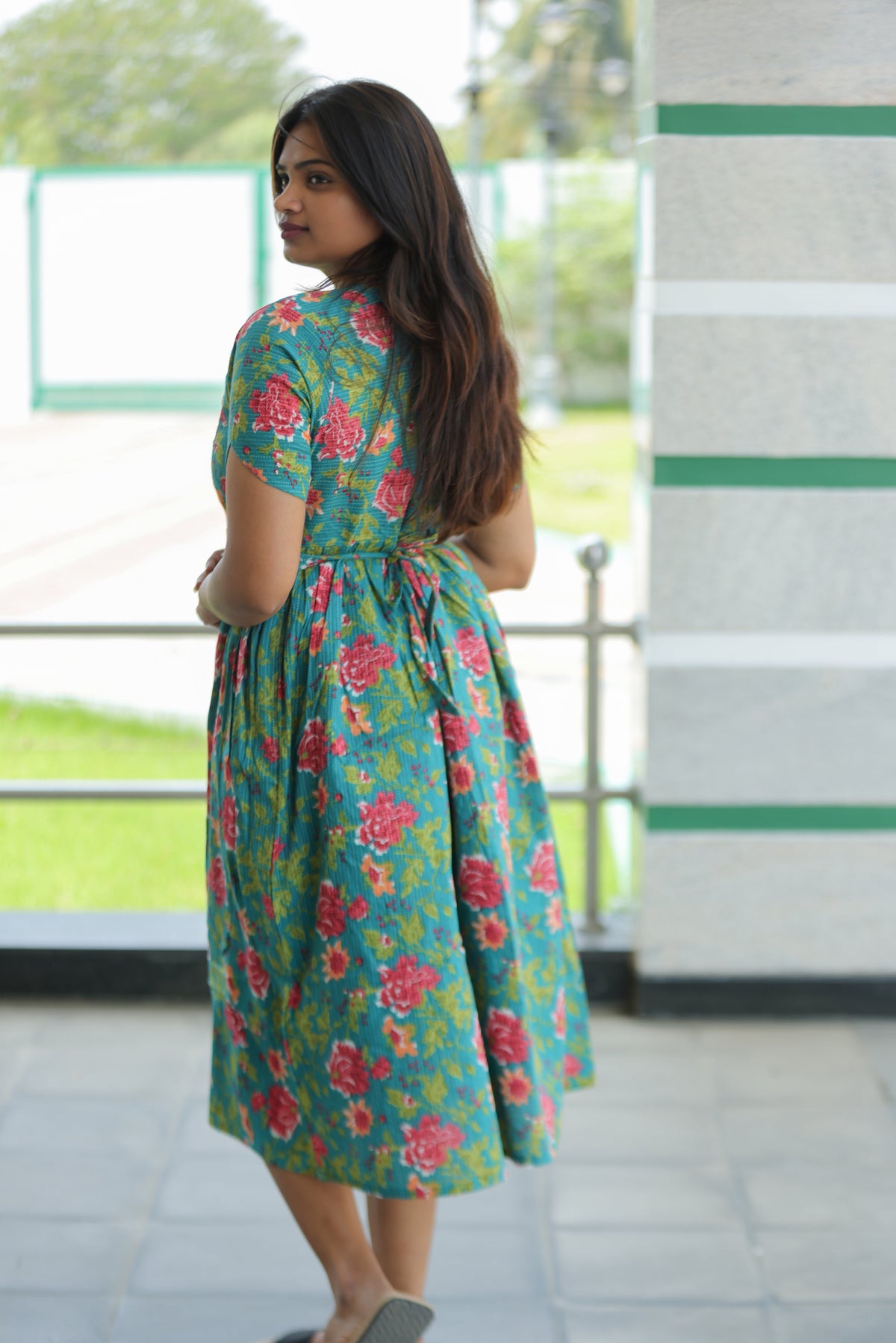 New Katha Printed Stylish Feeding Maxi with Soft Cotton Fabric, V-Cut Neck & Back Tie-Up Rope MAXI Feeding Frock (KFM)