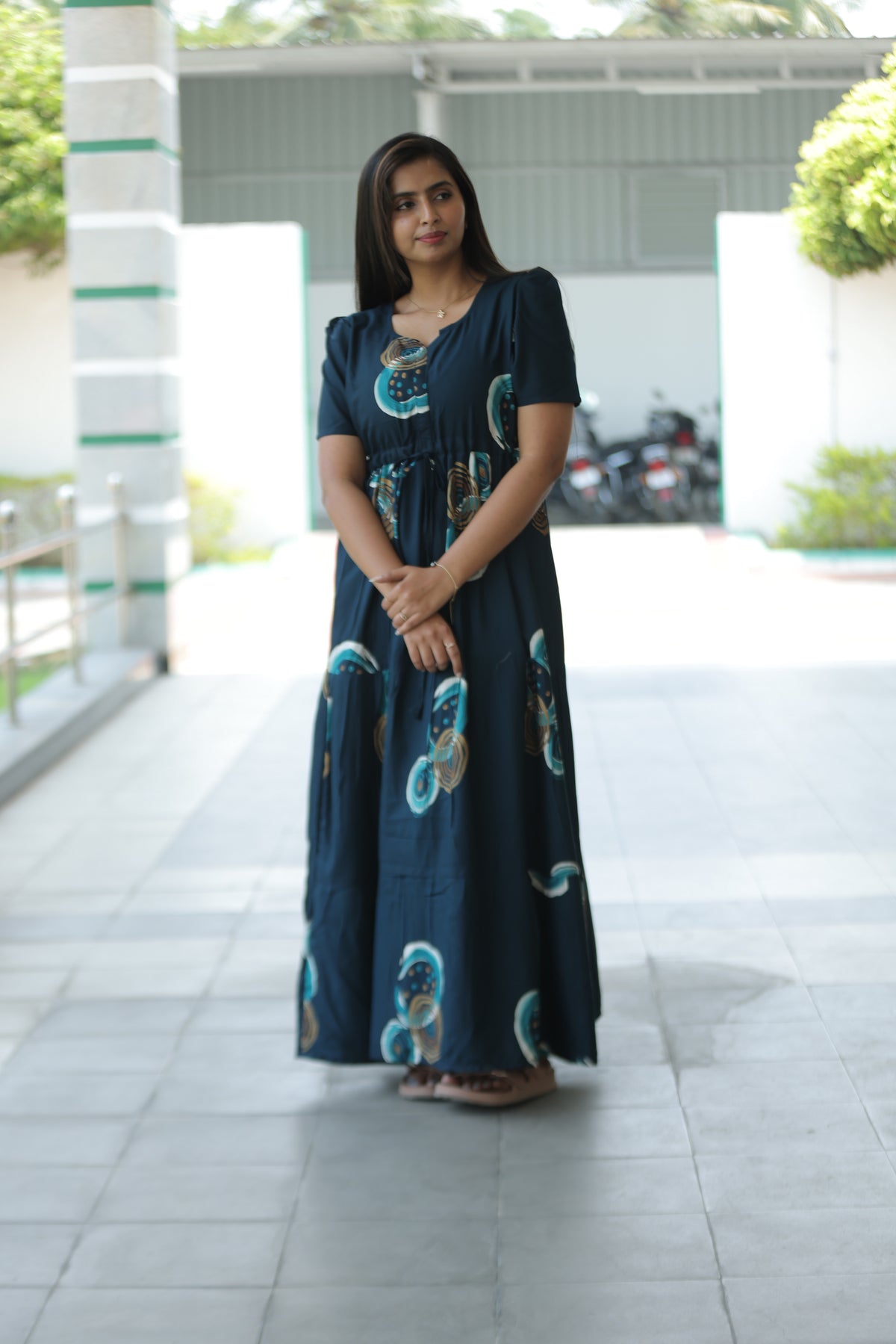 Stylish Arrivals Rayon Gathering Frock Model Night Gown's | Front Adjustable Gathering Style Rope | Puff Sleeve | Trending Collection's for Stylish Women's (FKG)