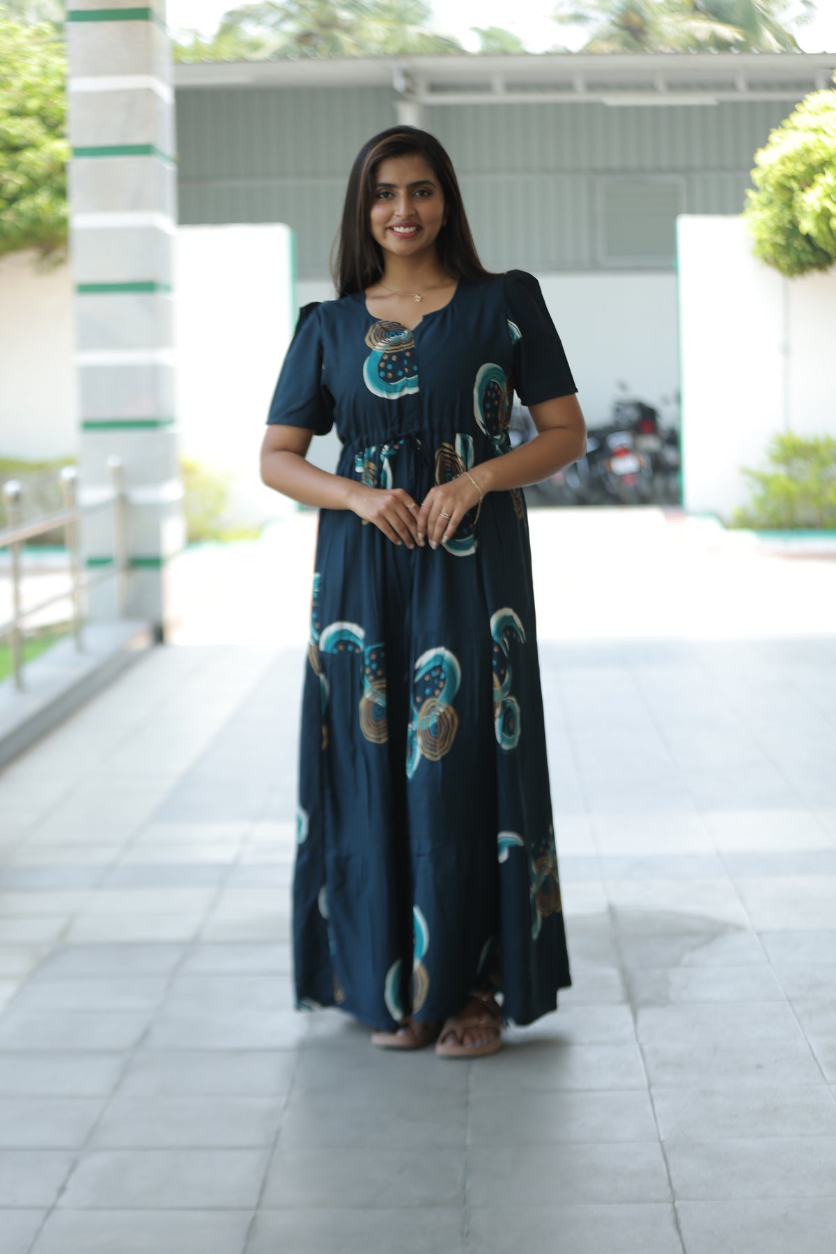 Stylish Arrivals Rayon Gathering Frock Model Night Gown's | Front Adjustable Gathering Style Rope | Puff Sleeve | Trending Collection's for Stylish Women's (FKG)