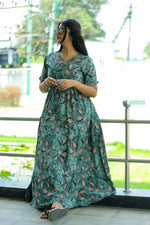 Mangai 3 Layer Flared Frock Model Nighties Soft and Smooth Premium Quality Rayon Material , Fancy Frilled Sleeve, Side Pocket , Back tie Rope , Stylish Collection's for Trendy Women's (MRK)