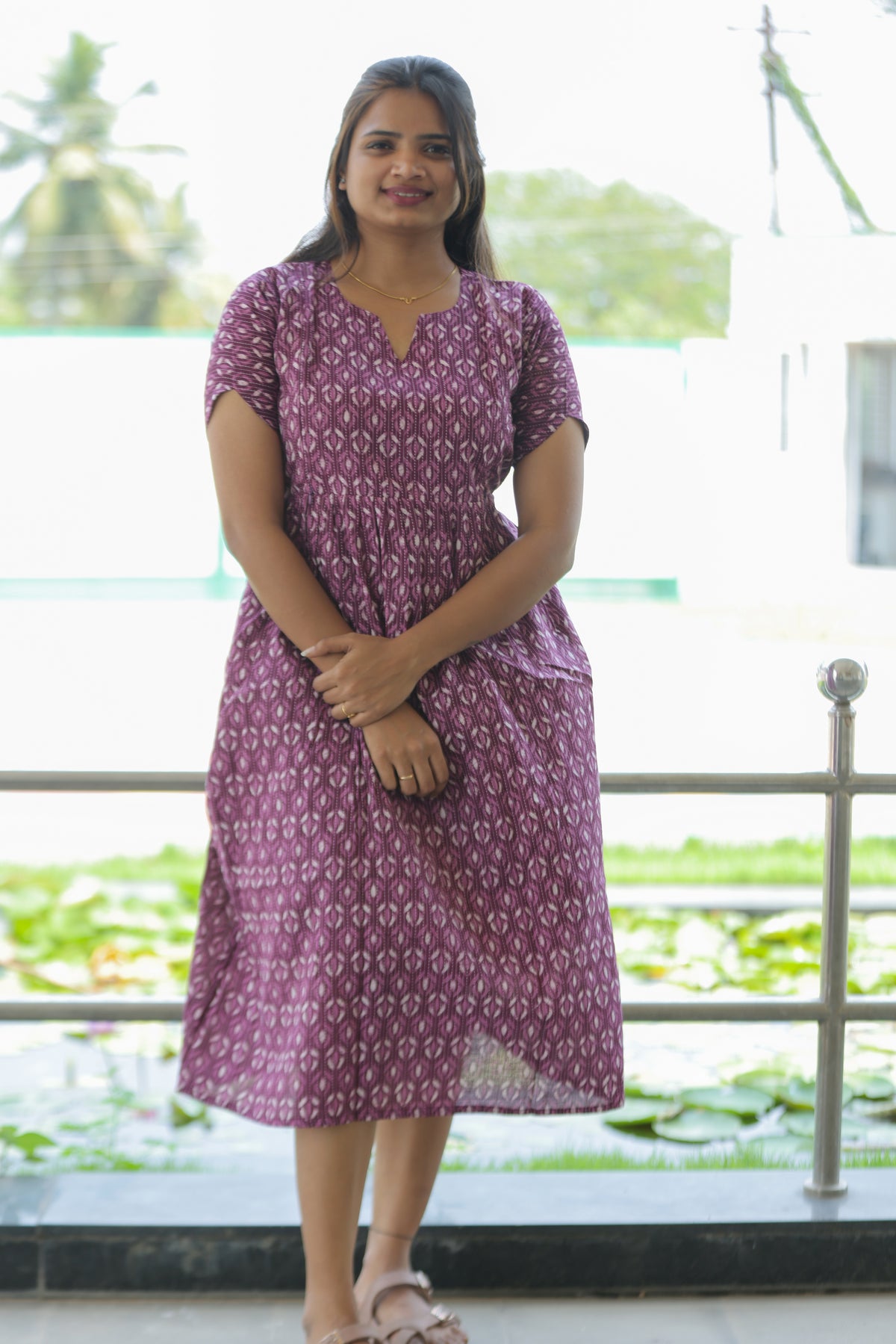 New Katha Printed Stylish Feeding Maxi with Soft Cotton Fabric, V-Cut Neck & Back Tie-Up Rope MAXI Feeding Frock (KFM)