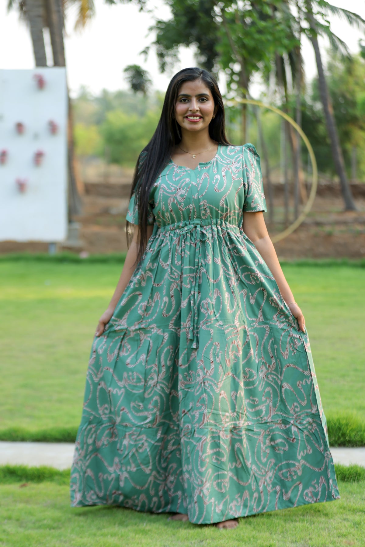 Stylish Arrivals Rayon Gathering Frock Model Night Gown's | Front Adjustable Gathering Style Rope | Puff Sleeve | Trending Collection's for Stylish Women's (FKG)