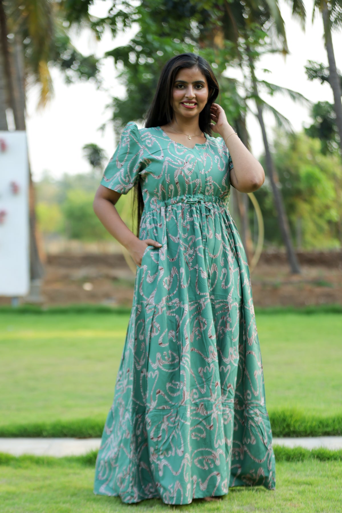 Stylish Arrivals Rayon Gathering Frock Model Night Gown's | Front Adjustable Gathering Style Rope | Puff Sleeve | Trending Collection's for Stylish Women's (FKG)