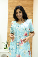 Rayon Colourful Foil Printing Gathering Frock Model Nighties | Side Pocket and Gathering Front Rope | Fancy Puff Sleeve & Maxi Frock Nightwear for Stylish Women's (FGF)