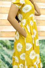 MANGAI Elegant Rayon MAXI Frock | Designer Neck | Half Sleeve | Flared Frill Bottom | Soft & Comfortable Daily Wear (RGM)