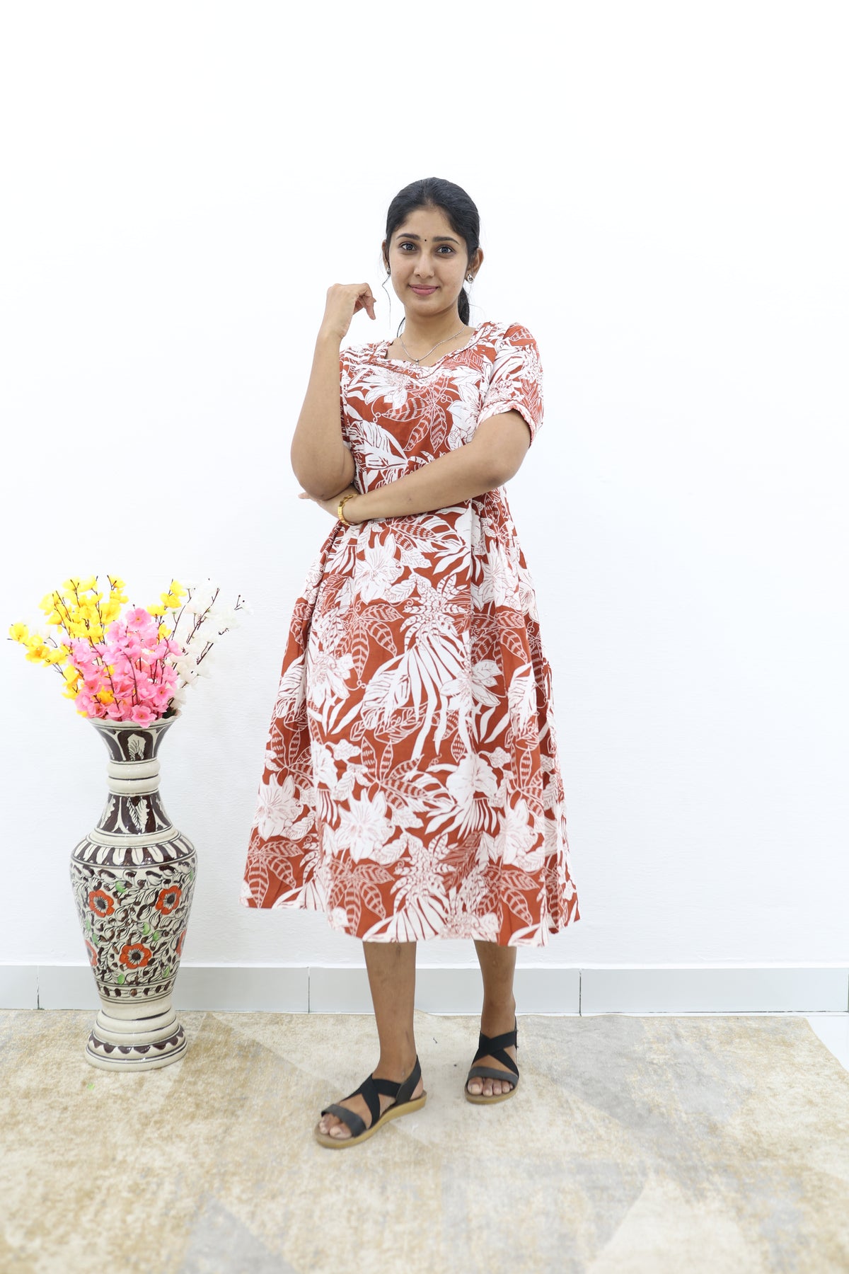 New Mangai Cotton Feeding MAXI Soft & Smooth Cotton | Invisible Vertical Feeding Zipper | Side Pockets | Back Adjustable Tie Rope |Casual & Maternity Wear (JFM)